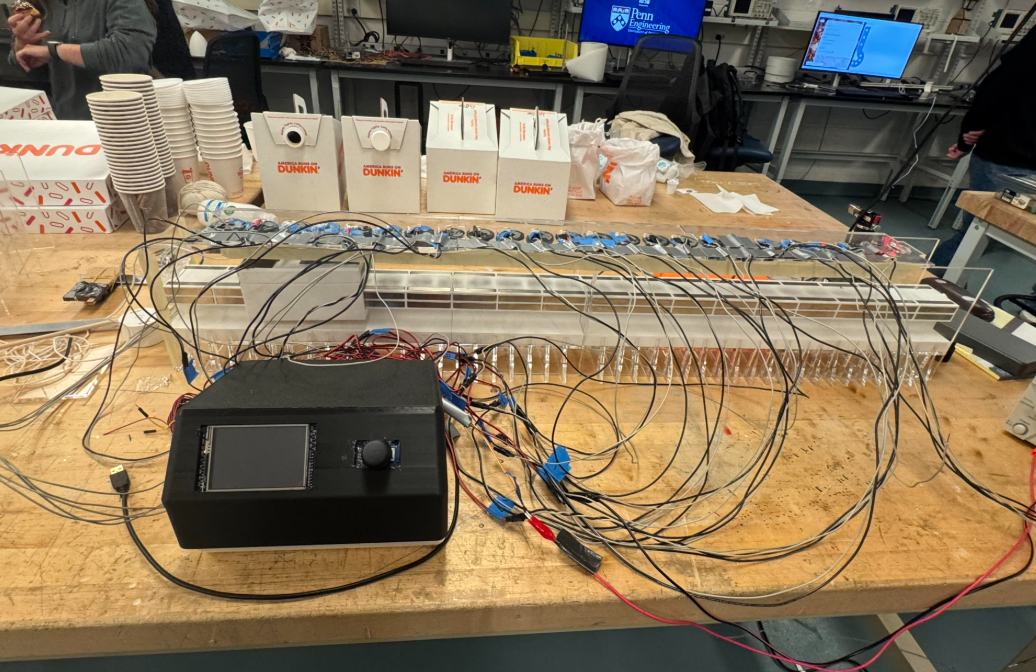 Maglev train test track with electromagnet array and drive electronics