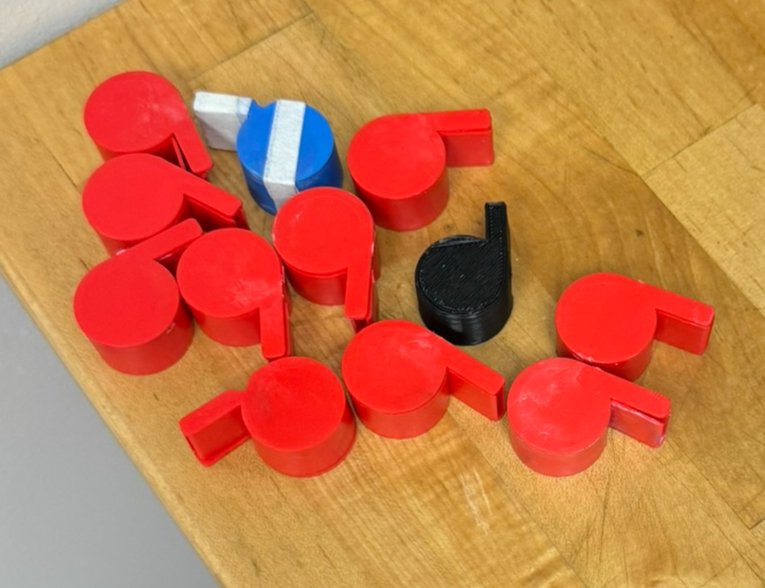 Production run of molded whistles