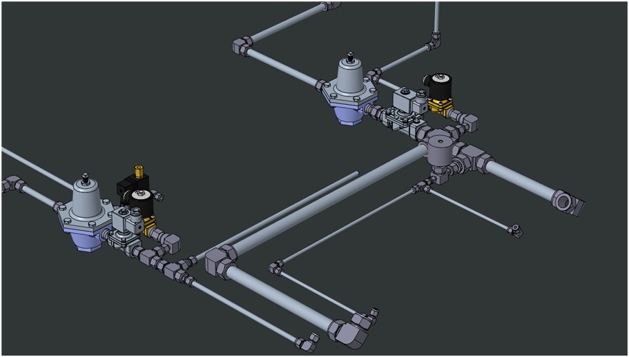 GOX/GCH4 feed system — regulators, valving, and instrumentation