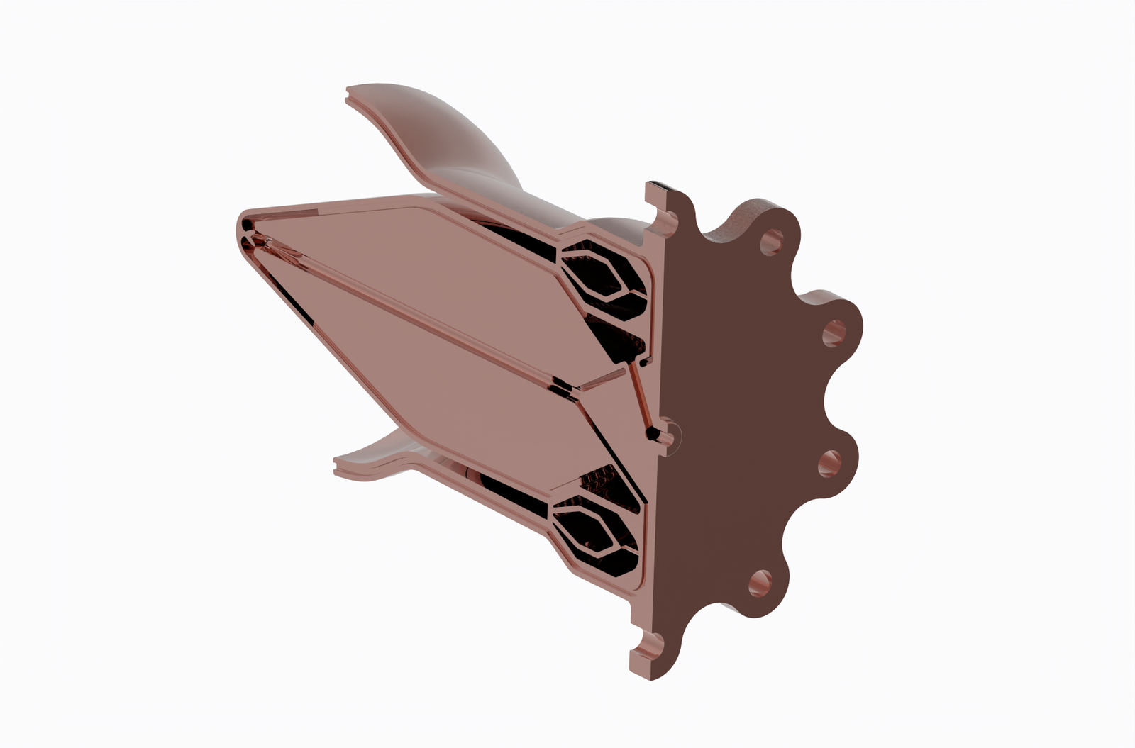 Half-section render — annular combustor, cooling channels, and aerospike