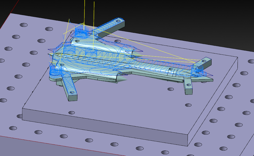 MasterCAM toolpaths over the airframe profile