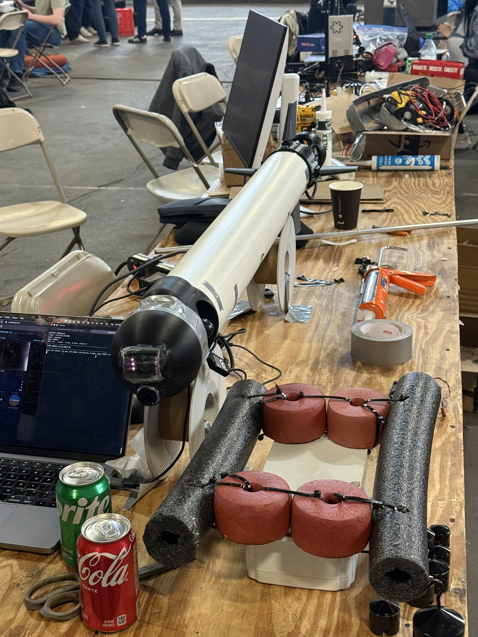 Buoyancy trim setup with foam floats alongside the vehicle