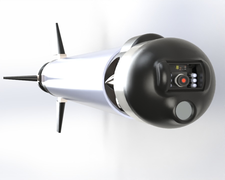 Front render showing the camera and forward sensor dome
